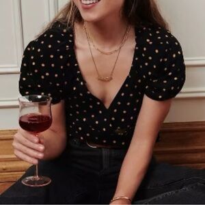 Madewell Black and Gold Polka Dot Blouse